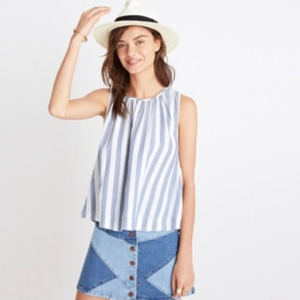Madewell Blue and White Striped Button-Back Tank Top